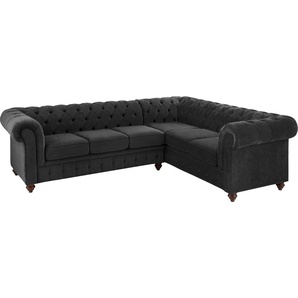 Chesterfield-Sofa HOME AFFAIRE Duc Sofas Gr. B/H/T: 255 cm x 74 cm x 214 cm, Samtoptik, langer Schenkel links, grau (anthrazit) Chesterfieldsofas hochwertige Knopfheftung im Rücken, Samtoptik mit changierender Optik
