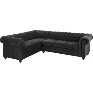 Chesterfield-Sofa HOME AFFAIRE Duc Sofas Gr. B/H/T: 255 cm x 74 cm x 214 cm, Samtoptik, langer Schenkel rechts, grau (anthrazit) Chesterfieldsofas hochwertige Knopfheftung im Rücken, Samtoptik mit changierender Optik