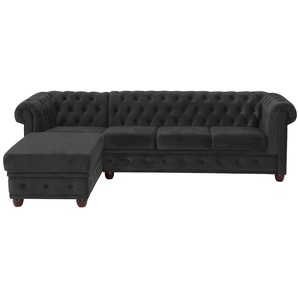 Chesterfield-Sofa HOME AFFAIRE New Castle Sofas Gr. B/H/T: 255 cm x 72 cm x 171 cm, Samtoptik, Ottomane links, grau (graphit) Chesterfieldsofas hochwertige Knopfheftung in Chesterfield-Design, BTH: 255(17172)