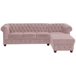 Chesterfield-Sofa HOME AFFAIRE New Castle Sofas Gr. B/H/T: 255 cm x 72 cm x 171 cm, Samtoptik, Ottomane rechts, rosa (flamingo) Chesterfieldsofas hochwertige Knopfheftung in Chesterfield-Design, BTH: 255(17172)