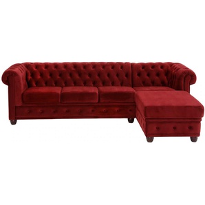 Chesterfield-Sofa HOME AFFAIRE New Castle Sofas Gr. B/H/T: 255 cm x 72 cm x 171 cm, Samtoptik, Ottomane rechts, rot (bordeaux) Chesterfieldsofas hochwertige Knopfheftung in Chesterfield-Design, BTH: 255(17172)