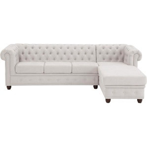 Chesterfield-Sofa HOME AFFAIRE New Castle Sofas Gr. B/H/T: 255 cm x 72 cm x 171 cm, Struktur weich, Ottomane rechts, silberfarben (silber) Chesterfieldsofas hochwertige Knopfheftung in Chesterfield-Design, BTH: 255(17172)