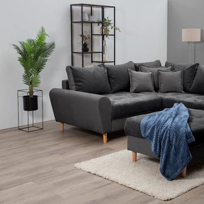 Ecksofa HOME AFFAIRE Rice L-Form inkl. Hocker, grau (anthrazit), B:223cm H:47cm T:184cm, Luxus-Microfaser (100% Polyester), Struktur fein (100% Polyester), Microfaser PRIMABELLE (100% Polyester), Samtoptik (100% Polyester), Sofas, mit Bonnellfederkern,