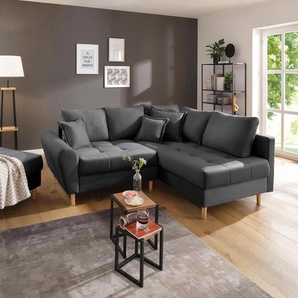 Ecksofa HOME AFFAIRE Rice L-Form inkl. Hocker, grau (anthrazit), B:223cm H:47cm T:184cm, Luxus-Microfaser (100% Polyester), Struktur fein (100% Polyester), Microfaser PRIMABELLE (100% Polyester), Samtoptik (100% Polyester), Sofas, mit Bonnellfederkern,