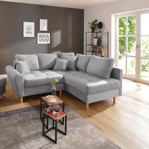 Ecksofa HOME AFFAIRE Rice L-Form inkl. Hocker, grau (silbergrau), B:223cm H:47cm T:184cm, Luxus-Microfaser (100% Polyester), Struktur fein (100% Polyester), Microfaser PRIMABELLE (100% Polyester), Samtoptik (100% Polyester), Sofas, mit Bonnellfederkern,