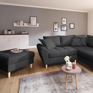 Ecksofa HOME AFFAIRE Rice L-Form inkl. Hocker, grau (anthrazit), B:223cm H:47cm T:184cm, Luxus-Microfaser (100% Polyester), Struktur fein (100% Polyester), Microfaser PRIMABELLE (100% Polyester), Samtoptik (100% Polyester), Sofas, mit Bonnellfederkern,