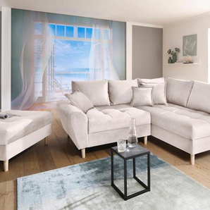 Ecksofa HOME AFFAIRE Rice Sofas Gr. B/H/T: 223 cm x 86 cm x 184 cm, Luxus-Microfaser, beige Ecksofas Sofas incl. Hocker, mit Federkern Bestseller