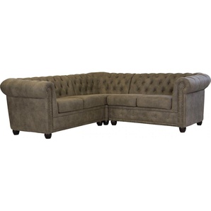 Chesterfield-Sofa HOME AFFAIRE Rysum Sofas Gr. B/H/T: 208 cm x 72 cm x 208 cm, Luxus-Microfaser in Lederoptik, grau (stone) Chesterfieldsofas Chesterfield-Optik, gleichschenklig