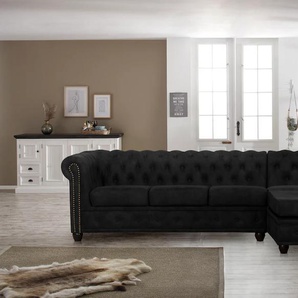 Chesterfield-Sofa HOME AFFAIRE Rysum Sofas Gr. B/H/T: 255 cm x 72 cm x 171 cm, Luxus-Microfaser in Lederoptik, Ottomane rechts, grau (anthrazit) Chesterfieldsofas Chesterfield-Optik mit Ottomanen-Abschluß