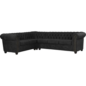 Chesterfield-Sofa HOME AFFAIRE Rysum Sofas Gr. B/H/T: 264 cm x 72 cm x 210 cm, Luxus-Microfaser in Lederoptik, langer Schenkel rechts, grau (anthrazit) Chesterfieldsofas Chesterfield-Optik, langer Schenkel links oder rechts