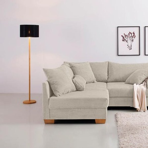 Ecksofa HOME AFFAIRE Sofas Gr. B/H/T: 227 cm x 77 cm x 190 cm, Cord, Ottomane links, ohne Bettfunktion, beige (natur) Ecksofas wahlweise mit Bettfunktion, Federkern, lose Kissen, auch in Cord-Bezug
