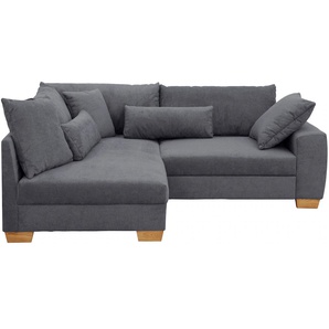 Ecksofa HOME AFFAIRE Sofas Gr. B/H/T: 227 cm x 77 cm x 190 cm, Struktur Chenille, Ottomane links, mit Bettfunktion, schwarz Ecksofas wahlweise mit Bettfunktion, Federkern, lose Kissen, auch in Cord-Bezug Bestseller