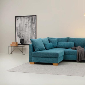 Ecksofa HOME AFFAIRE Sofas Gr. B/H/T: 227 cm x 88 cm x 190 cm, Aqua Clean Pascha, Ottomane links, mit Bettfunktion, blau (petrol) Ecksofas