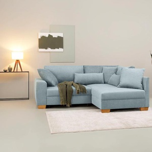 Ecksofa HOME AFFAIRE Sofas Gr. B/H/T: 227 cm x 88 cm x 190 cm, Struktur Chenille, Ottomane rechts, ohne Bettfunktion, blau (blaugrau) Ecksofas bis zu 140 kg pro Sitzfläche, incl. 2 Nierenkissen und 3 Zierkissen