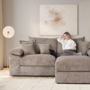 Ecksofa HOME AFFAIRE Soft&Cosy XL L-Form - Breite 246 cm, grau (taupe), B:246cm T:187cm, 100% Polyester, Sofas, Mega-Sofa, in Cord, Federkern-Polsterung, Topseller