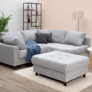 Ecksofa HOME AFFAIRE Toni L-Form, grau (hellgrau), B:215cm H:44cm T:184cm, 100%Polyester, Sofas, Ottomane beidseitig montierbar, Federkern-Polsterung, Topseller