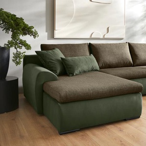 Ecksofa HOME AFFAIRE Win L-Form, grün (olive grün), B:285cm H:85cm T:176cm, 100% Polyester, Sofas, wahlweise mit Bettfunktion und Bettkasten, Topseller