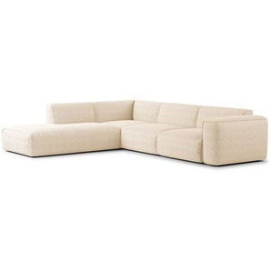 Ecksofa 3-Sitzer mit Recamiere Beige Teddy-Bouclé Stoff Bony 295 x 71 x 231cm Ottomane davorstehend links Modern