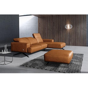 Ecksofa Iglesia Braun Echtleder Nadra Ø 109cm Longchair davorstehend rechts Gestell:Buche Schwarz Schwarz Modern