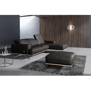 Ecksofa Iglesia Schwarz/Schwarz Echtleder Nadra Ø 109cm Longchair davorstehend rechts Gestell:Buche Chrom glänzend Modern