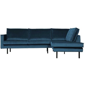 Ecksofa in Blau Samt Retrostil