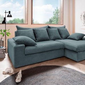 Ecksofa INOSIGN Avellino L-Form Sofas Gr. B/H/T: 278 cm x 84 cm x 200 cm, Cord, Recamiere rechts, 2-REC, blau (petrol) Ecksofas