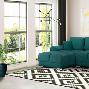 Ecksofa INOSIGN Azzuro L-Form Sofas Gr. B/H/T: 256 cm x 90 cm x 175 cm, Samtoptik, Recamiere links, blau (petrol) Ecksofas