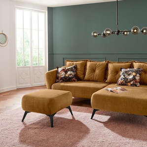 Ecksofa INOSIGN Baggio L-Form Sofas Gr. B/H/T: 277 cm x 80 cm x 162 cm, Veloursstoff, Recamiere rechts, gelb Ecksofas