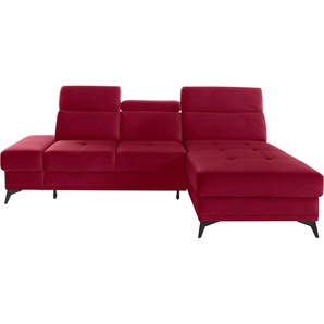 Ecksofa INOSIGN Cardiz L-Form Sofas Gr. B/H/T: 246 cm x 83 cm x 173 cm, Samtoptik, Recamiere rechts, ohne Bettfunktion-ohne Bettkasten, rot Ecksofas