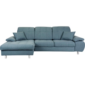 Ecksofa INOSIGN Folle L-Form Sofas Gr. B/H/T: 271 cm x 94 cm x 159 cm, Struktur fein, Recamiere links, Ohne Bettfunktion-ohne Bettkasten, blau (petrol) Ecksofas