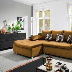 Ecksofa INOSIGN Imola Sofas Gr. B/H/T: 270 cm x 90 cm x 170 cm, Velours, Armlehne rechts-Recamiere links, gelb Ecksofas auch mit Bettfunktion