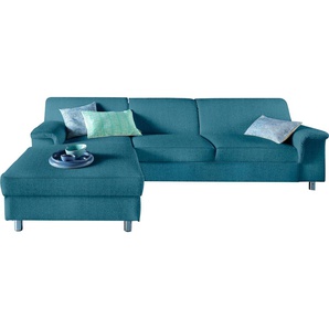 Ecksofa INOSIGN L-Form Sofas Gr. B/H/T: 251 cm x 72 cm x 80 cm, Struktur fein, Recamiere links, ohne Bettfunktion, blau (petrol) Ecksofas wahlweise mit Bettfunktion