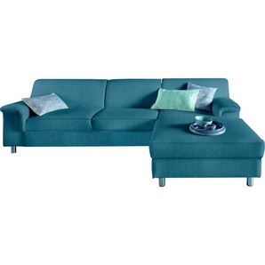Ecksofa INOSIGN L-Form Sofas Gr. B/H/T: 251 cm x 72 cm x 80 cm, Struktur fein, Recamiere rechts, ohne Bettfunktion, blau (petrol) Ecksofas wahlweise mit Bettfunktion