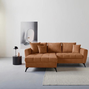 Ecksofa INOSIGN Lörby L-Form Sofas Gr. B/H/T: 246 cm x 90 cm x 170 cm, Feincord, Recamiere links, Feincord, orange (terra) Ecksofas