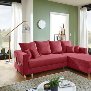 Ecksofa INOSIGN Sofas Gr. B/H/T: 252 cm x 95 cm x 192 cm, Luxus-Microfaser, Recamiere beidseitig montierbar, rot Ecksofas inklusive Bettfunktion, Bettkasten, loser Zier- und Rückenkissen