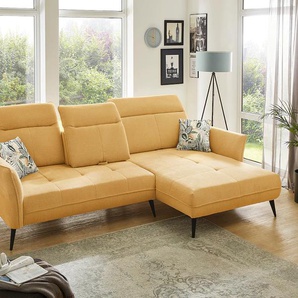 Ecksofa JOCKENHÖFER GRUPPE Aversa Sofas Gr. B/T: 285 cm x 117 cm, Chenille, Ottomane beidseitig montierbar, gelb Ecksofas Sitztiefen-und Kopfteilverstellung, Ottomane linksrechts montierbar