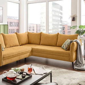 Ecksofa JOCKENHÖFER GRUPPE Jesolo Sofas Gr. B/H/T: 243 cm x 90 cm x 237 cm, Chenille, gelb Ecksofas Wellenfederung für einen angenehmen Sitzkomfort, elegant leichte Optik