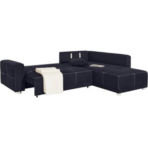Ecksofa JOCKENHÖFER GRUPPE Orlando Sofas Gr. B/H/T: 257 cm x 82 cm x 215 cm, Microfaser PRIMABELLE, Ottomane beidseitig montierbar, mit 1 Kopfstütze, schwarz Ecksofas mit Bettfunktion und Bettkasten, wahlweise 1 oder 3 Kopfstützen