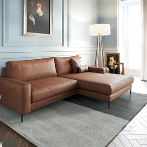 Ecksofa Jonte 270x190 cm Echtleder Braun Recamiere rechts, Ecksofas