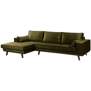 Ecksofa Jurga Grün Samt Tomi 283 x 81 x 151cm Longchair davorstehend links Modern