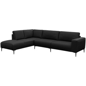 Ecksofa KEDRO mit Ottomane Schwarz Echtleder Danbi 290 x 79 x 203cm Ottomane davorstehend links Natur