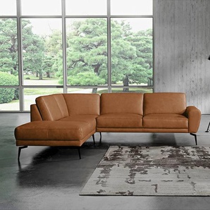 Ecksofa Kerman Braun/Cognac Echtleder Nadra 273 x 85 x 250cm Ottomane davorstehend links Schwarz Modern