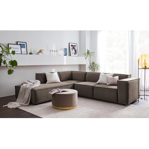 Ecksofa mit Ottomane Braun Samt Shyla 260 x 70 x 234cm Ottomane davorstehend links Keine Funktion Glamour