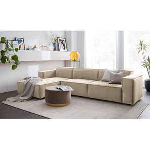 Ecksofa mit Longchair Beige Samt Shyla 294cm Longchair davorstehend links Keine Funktion Glamour