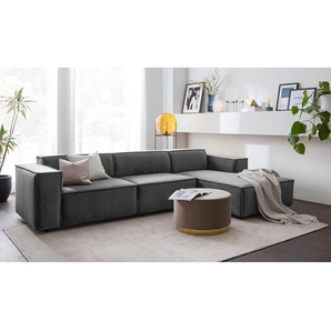 Ecksofa mit Longchair Grau Samt Shyla 294cm Longchair davorstehend rechts Keine Funktion Glamour