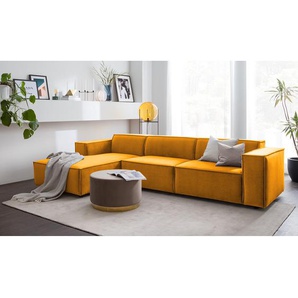 Ecksofa mit Longchair Gelb Samt Shyla 294cm Longchair davorstehend links Keine Funktion Glamour