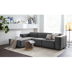 Ecksofa mit Longchair Grau Samt Shyla 260cm Longchair davorstehend links Keine Funktion Glamour