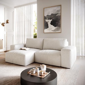 Ecksofa Lanzo 230x155 cm Bouclé Creme-Weiß Recamiere variabel, Ecksofas
