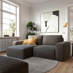 Ecksofa Lanzo 230x155 cm Mikrofaser Khakibraun Recamiere variabel mit Hocker, Ecksofas