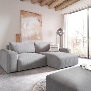 Ecksofa Lanzo XL 270x180 cm Mikrofaser Grau Recamiere variabel mit Hocker, Ecksofas